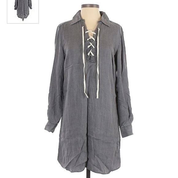 Style & Co. Chambrey Denim Dress Lace Up Front Women's Small S Grey Long Sleeve - Picture 1 of 4